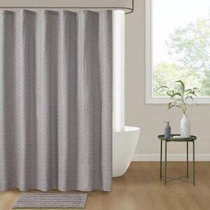 The Big One Waffle Striped Grey Fabric Shower Curtain 70" x 72" 100% Polyester